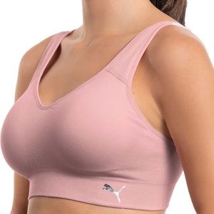 PUMA pull on padded seamless Cross or Tank Back Pink Performance Sports Bra EUC